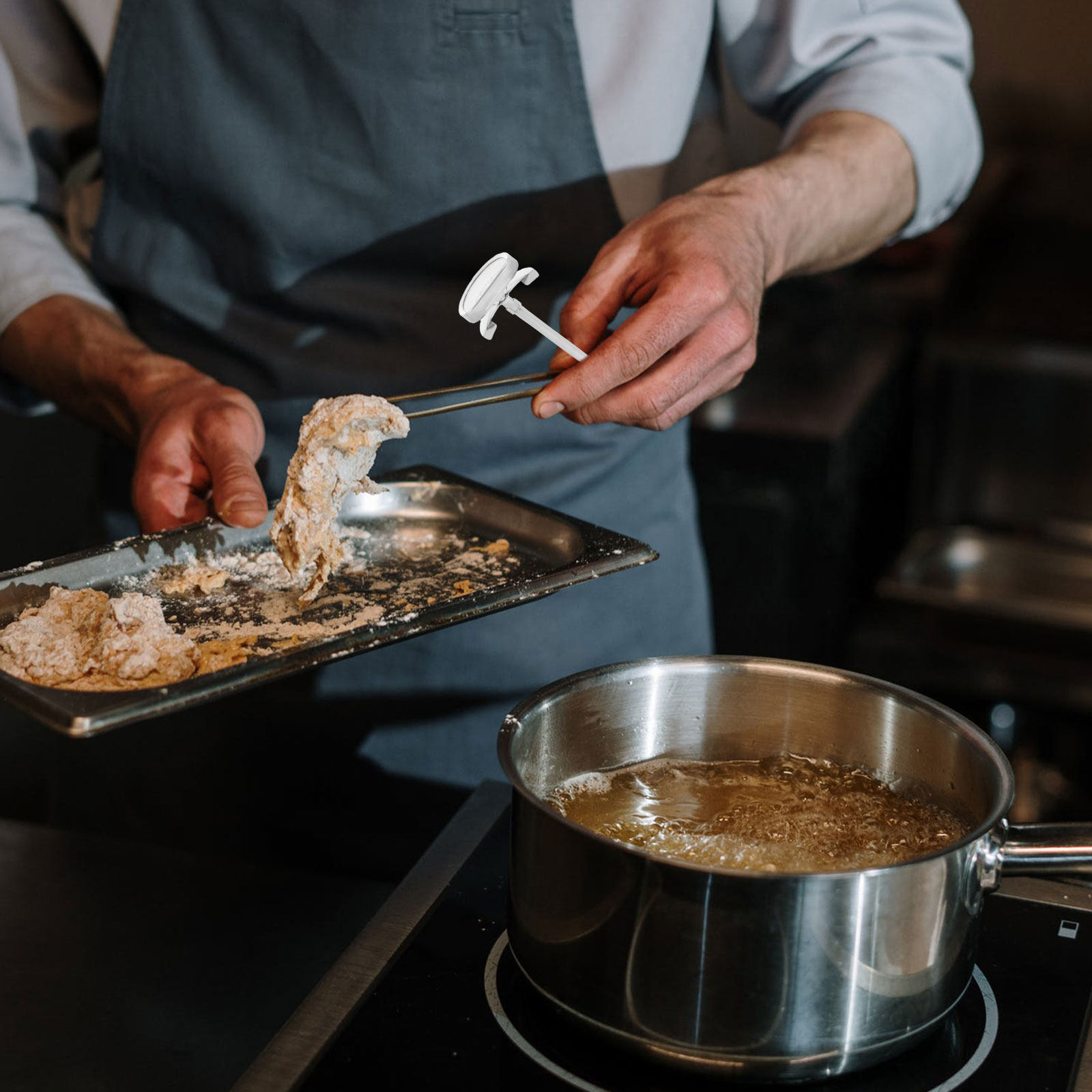 Kitchen Baking Cooking - Termometer Penggorengan Stainless Steel dengan Penyangga,