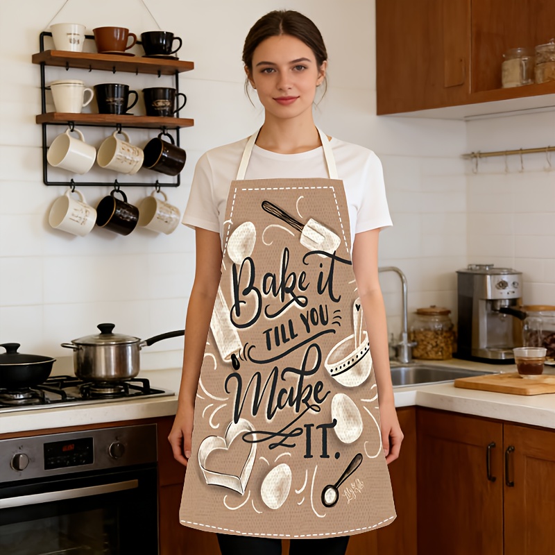 Kitchen Baking Quotes - 1 Buah Celemek Cetak Beige Motif