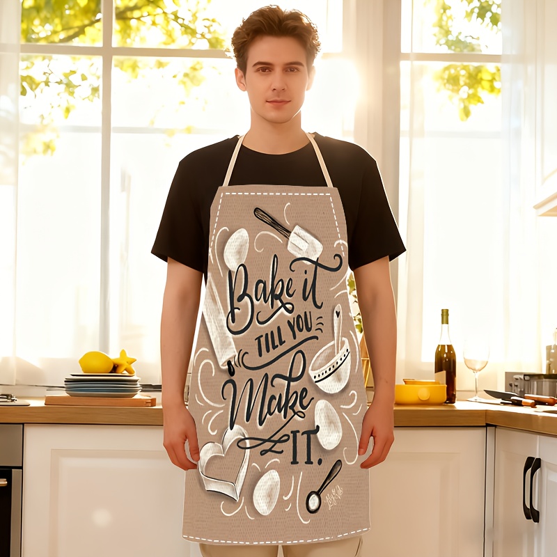 1 Buah Celemek Cetak Beige Mot - Kitchen Baking Quotes ulasan dan harga